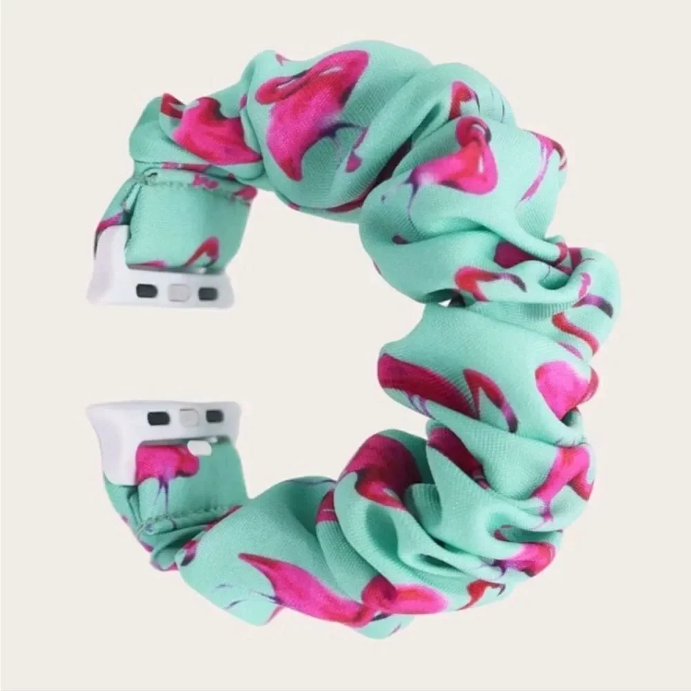 Flamingo Pattern Scrunchie Apple Watch Band - Picture 3 of 7
